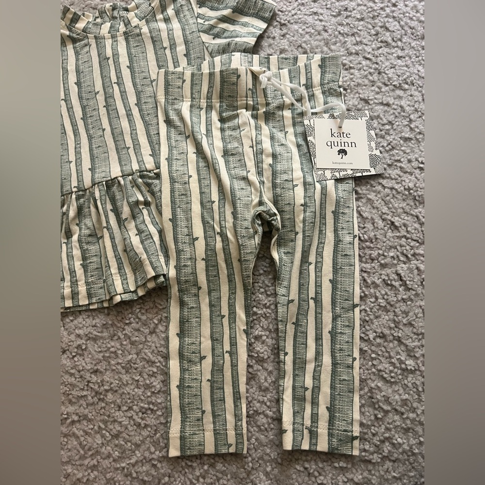 Kate Quinn Kids Pajama Set in Green and Cream Stripes - Picture 2 of 7